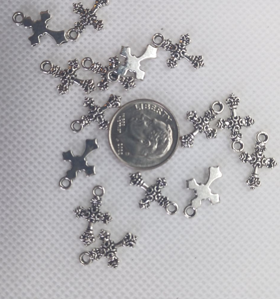 Tiny Crosses Pewter Silver (40 plus pieces)