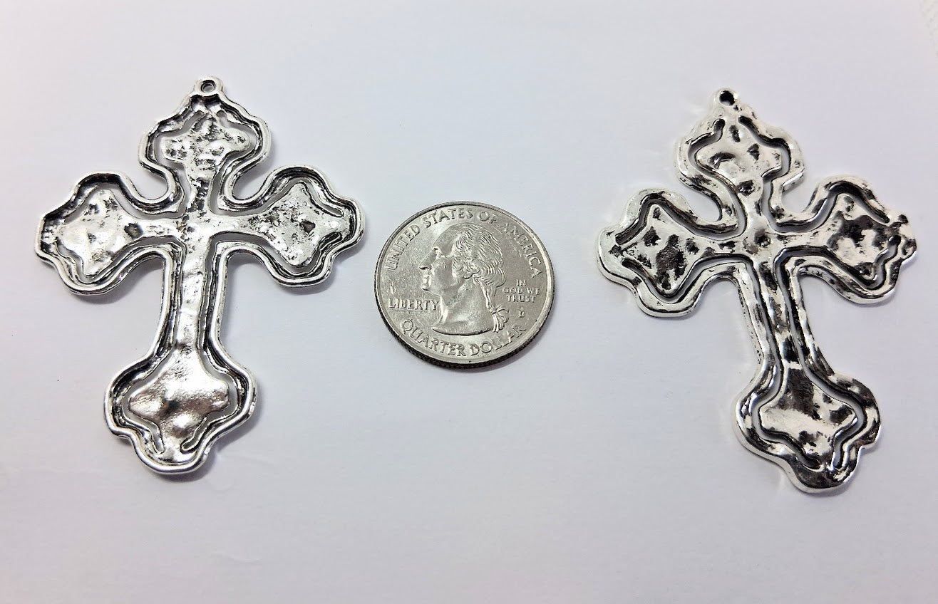 Pendant Size Crosses, Color Silver (2 Pieces)