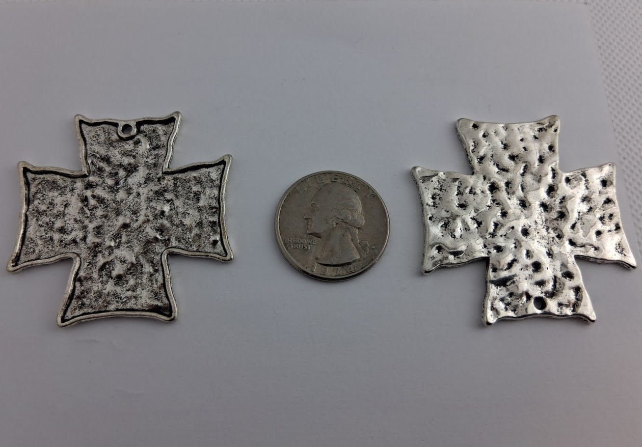 Pendant Size Crosses, Antique Silver Color (2 Pieces)
