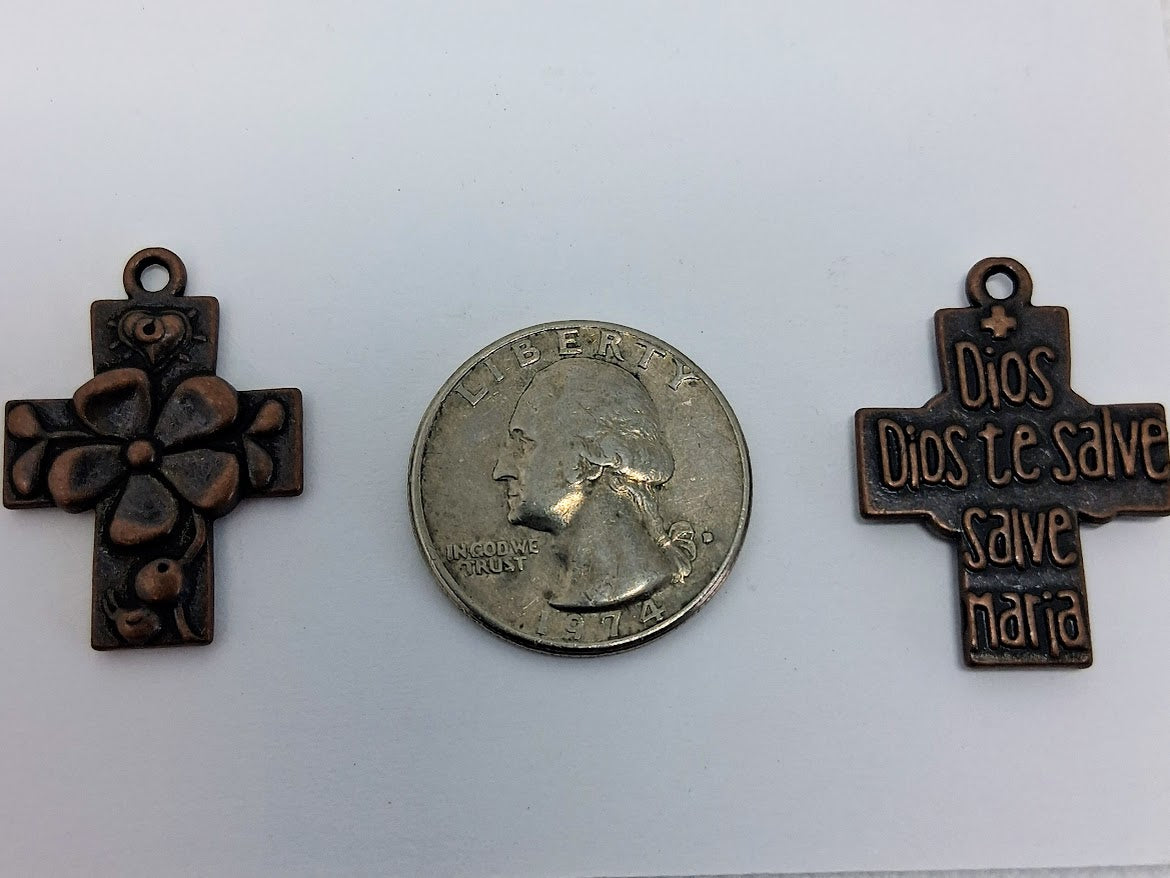 Bronze Brown Cross with Flower in the Middle (4 Pieces)