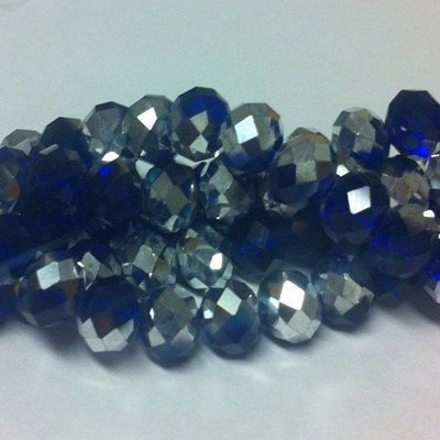Chinese Crystal Beads Rondelle Shape 6mm X 4mm, Silver & Cobalt Blue, 94-96 Beads