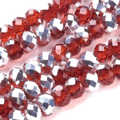 Chinese Crystal Beads Rondelle Shape 6mm X 4mm, Red & Silver, 94-96 Beads
