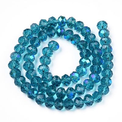 Chinese Crystal Beads Rondelle Shape, 6mm X 4mm, Color Teal & Multi-Colored Plated