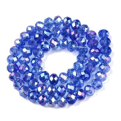 Chinese Crystal Beads Rondelle Shape, 8mm X 6mm, Color Dark Blue & Multi-Colored Plated
