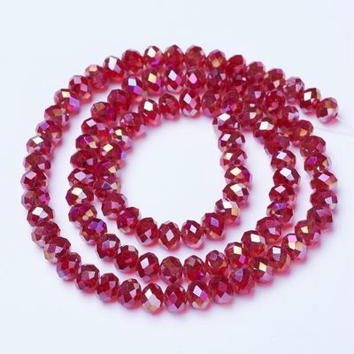 Chinese Crystal Beads Rondelle Shape, 8mm X 6mm Color Dark Red & Multi-Colored Plated with Gold