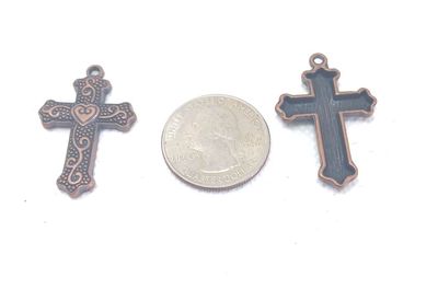 Crosses with Heart in the Center (5 Pieces) Brown Bronze