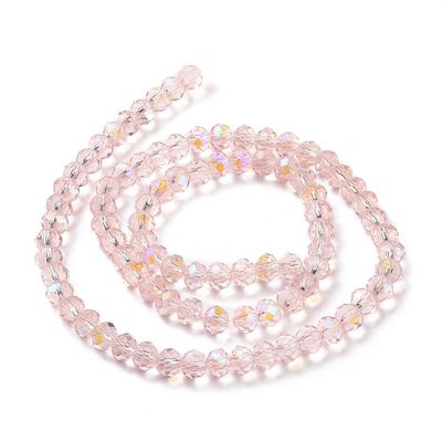 Chinese Crystal Beads Rondelle Shape 6mm X 4mm, Pink with Multi Color Plating, 94-96 Beads