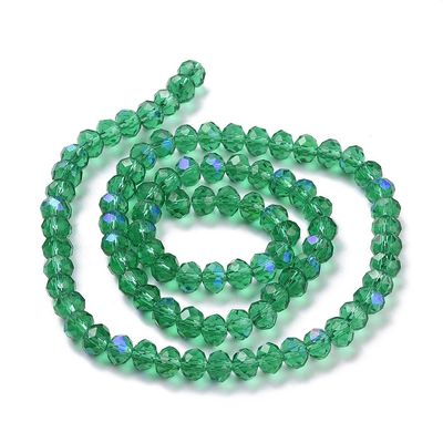 Chinese Crystal Beads Rondelle Shape, 6mm X 4mm, Color Dark Green with Multi-Colored Plating