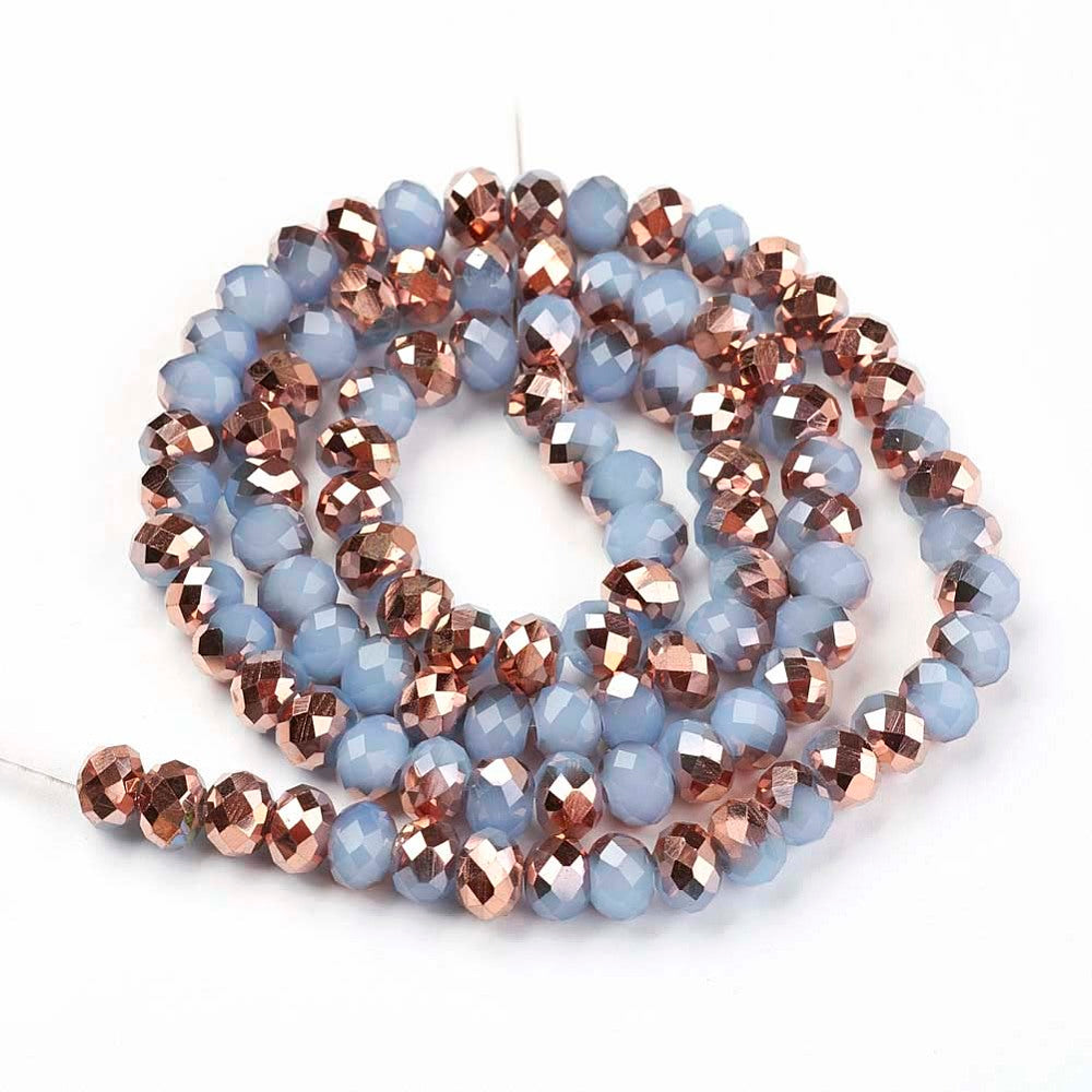 Chinese Crystal Rondelle Beads 6mm X 4mm Opaque Blue/Gray with Copper Plating