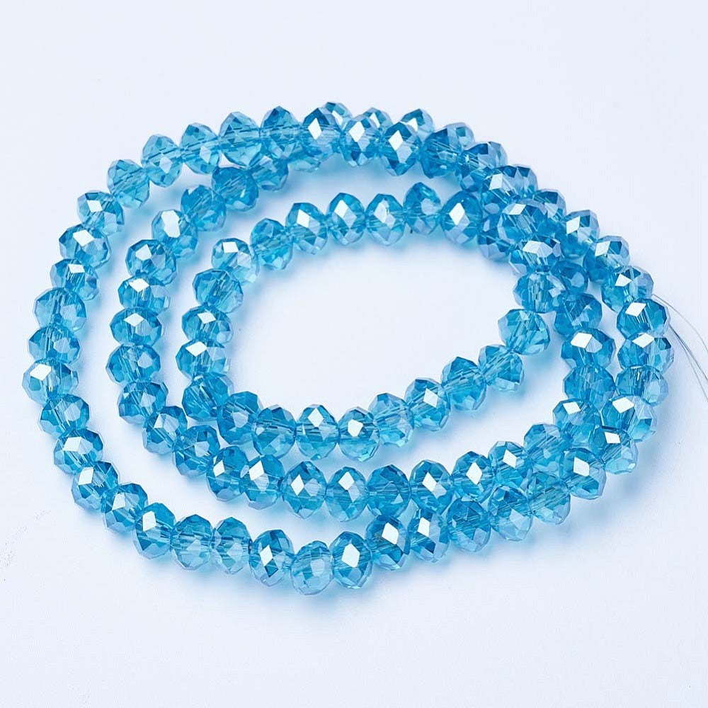 Chinese Crystal Beads Rondelle Shape, Color Dark Aquamarine AB 8mm X 6mm