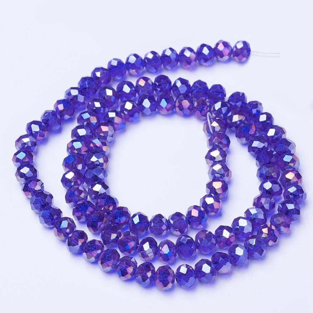 Chinese Crystal Beads Rondelle Shape 8mm X 6mm Color Cobalt Blue Multi-Colored AB