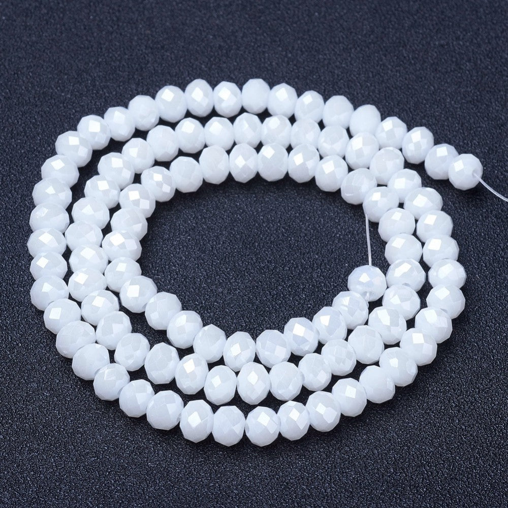 Chinese Crystal Beads Rondelle Shape 10mm X 7mm Jade Pearl White AB Beads LONG STRANDS