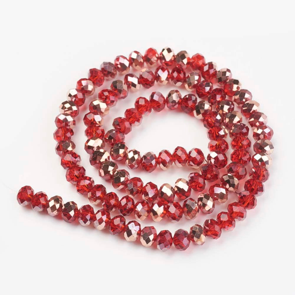 Chinese Crystal Beads Rondelle Shape, Red & Copper Plated 8mm X 6mm