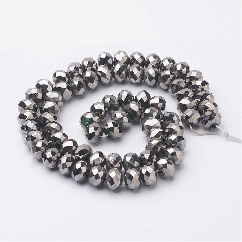 Chinese Crystal Beads Rondelle Shape 8mm X 6mm Silver Metallic 68 Beads