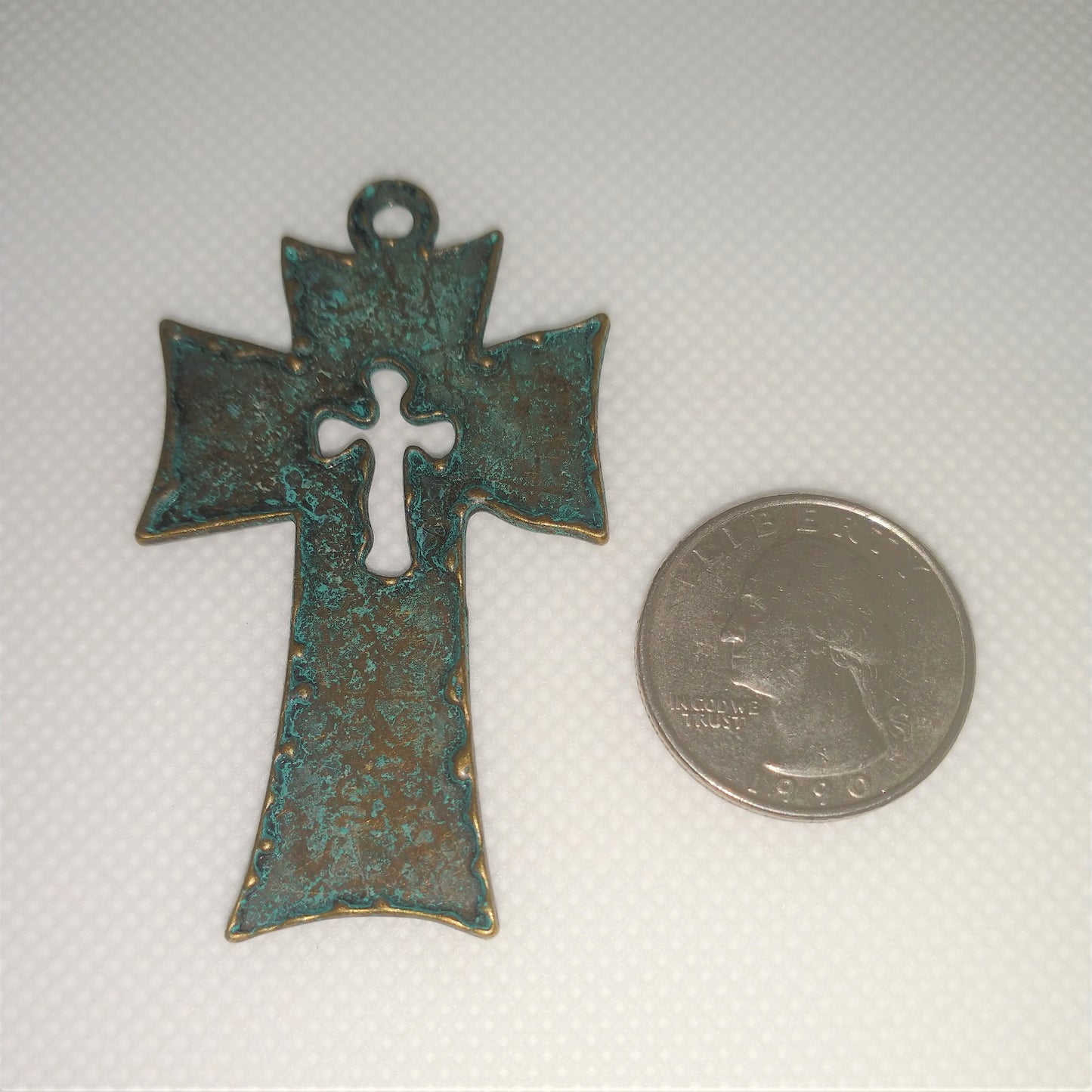 Turquoise Colored Crosses Over Bronze Pewter (2 Pieces)
