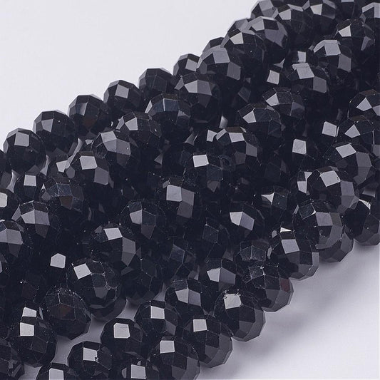 Chinese Crystal Beads Rondelle Shape, 100 BEADS Color Jet Black (6mm X 4mm) - Krafts and Beads
