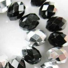 Chinese Crystal Beads Rondelle Shape 8mm X 6mm Black & Silver 70 Beads - Krafts and Beads
