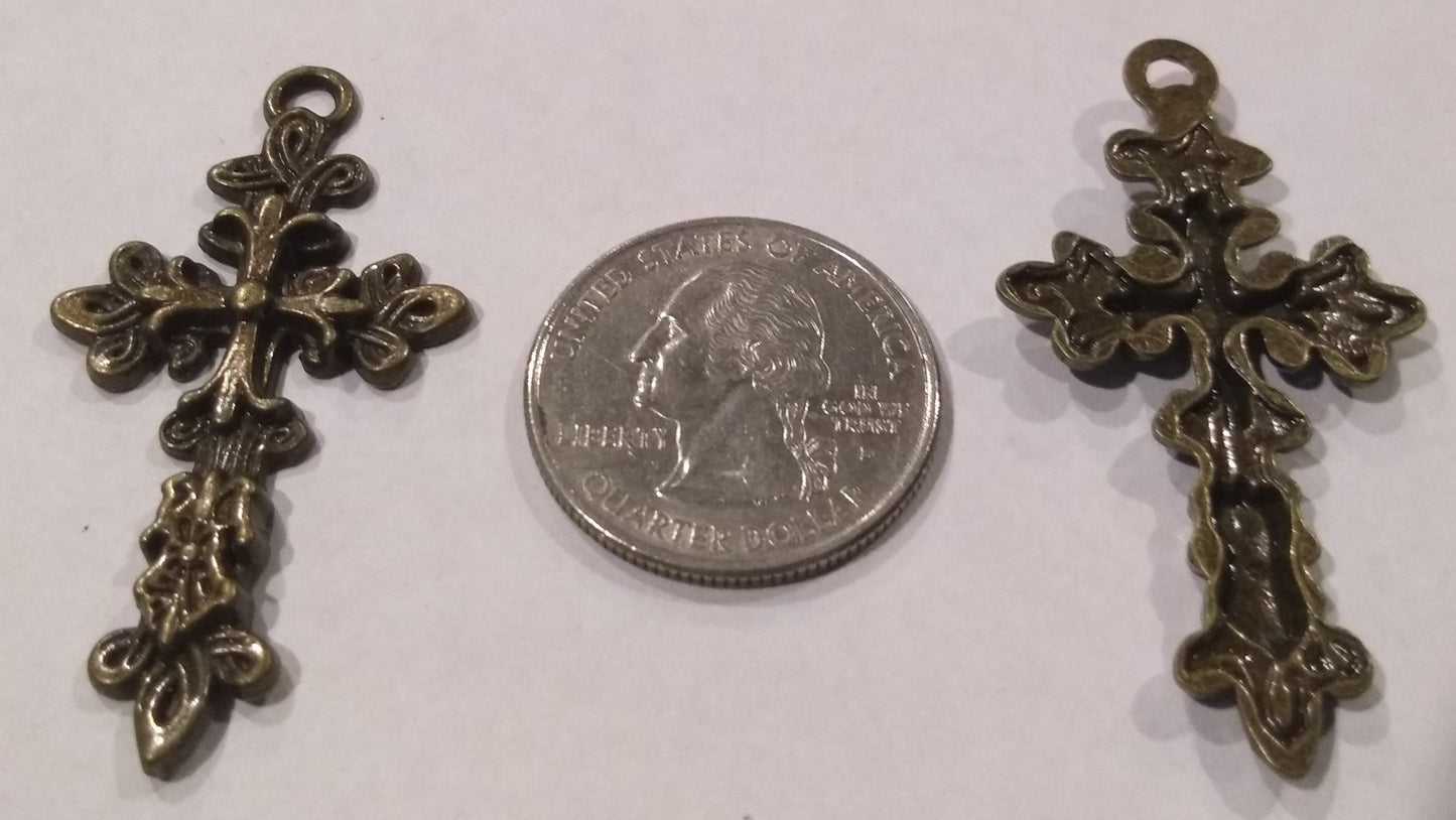 Cross Pewter Pendant Brown/Bronze (5 Pieces) - Krafts and Beads