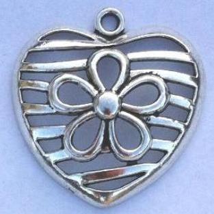 Heart Pendant/Charms with Flower in the Center (4 Pieces) - Krafts and Beads