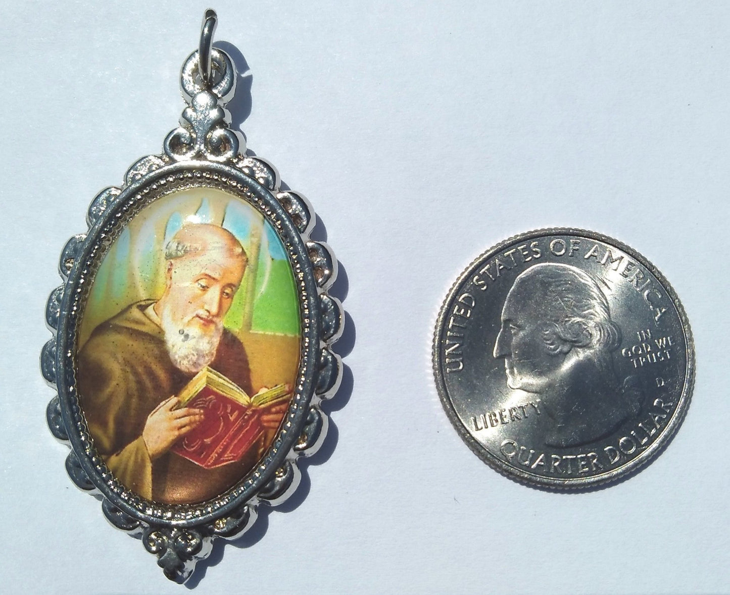 St. Benedict Oval Pendant, Religious Pendant, Saint Pendant (1 Pendant) - Krafts and Beads
