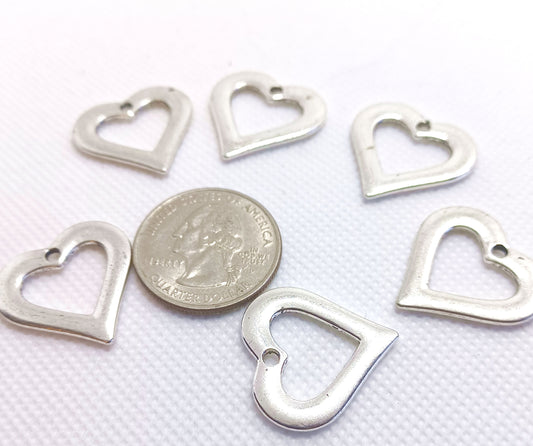 Heart Pewter Charms (6 Pieces) Silver