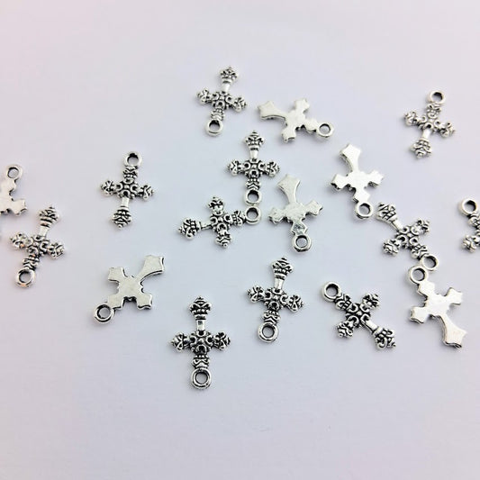 Tiny Crosses Pewter Silver (40 plus pieces)