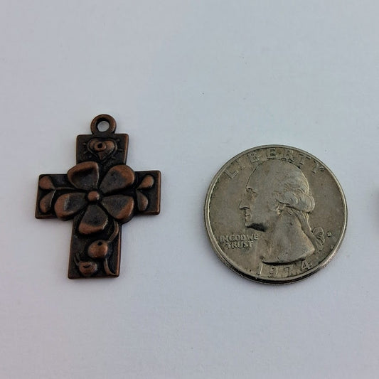 Bronze Brown Cross with Flower in the Middle (4 Pieces)