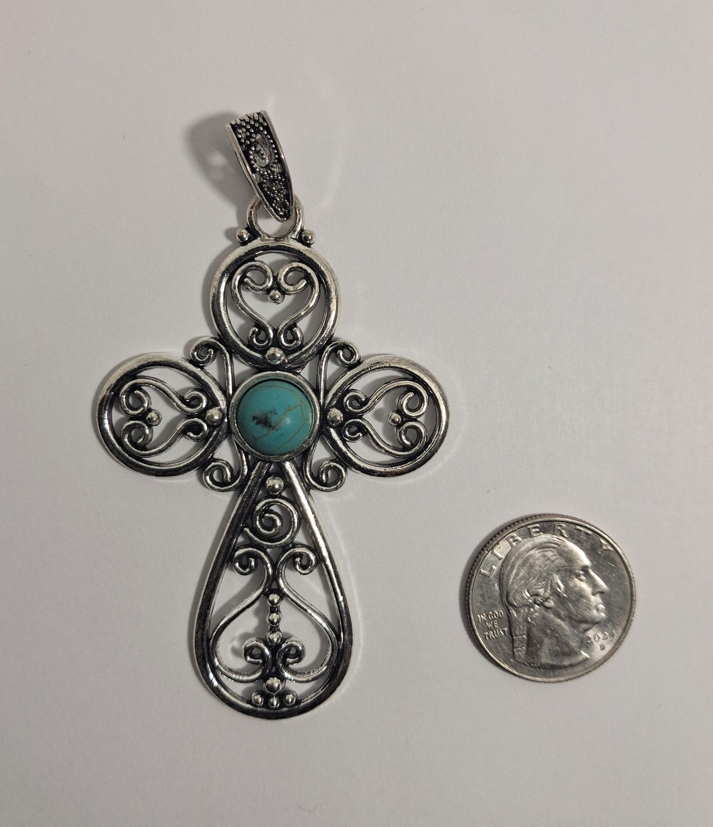 Pendant Cross with Turquoise Color Stone in Center
