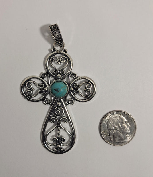 Pendant Cross with Turquoise Color Stone in Center