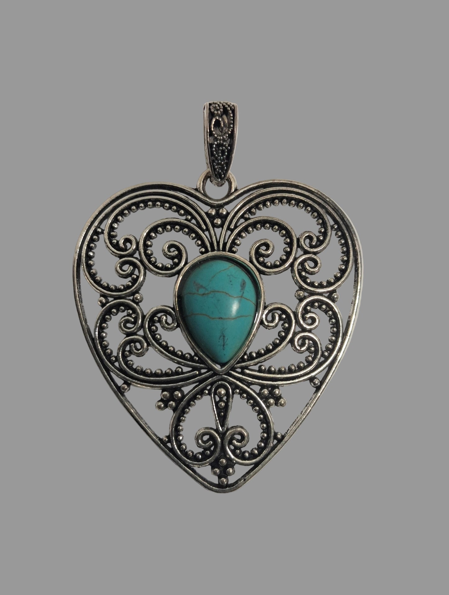 Pendant Heart with Turquoise Color Stone in Center