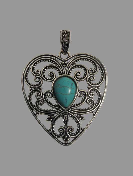 Pendant Heart with Turquoise Color Stone in Center