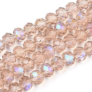 Chinese Crystal Beads Rondelle Shape, Color Peach with Multi-Colored Plated