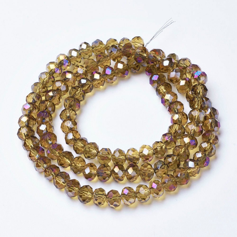 Chinese Crystal Beads Rondelle Shape 8mm X 6mm Brown with Pink/Purple Plating