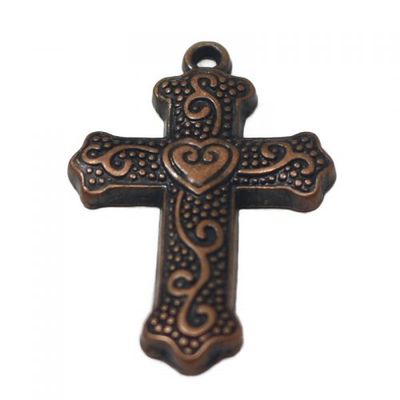 Crosses with Heart in the Center (5 Pieces) Brown Bronze
