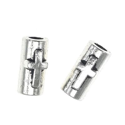 Tube Pewter Beads, (10 Pieces)