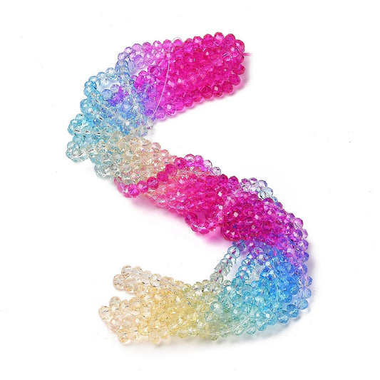 Glass Beads Rondelle Shape 8mm X 6mm Multi-Color Beads per Strand.  Beads are Painted