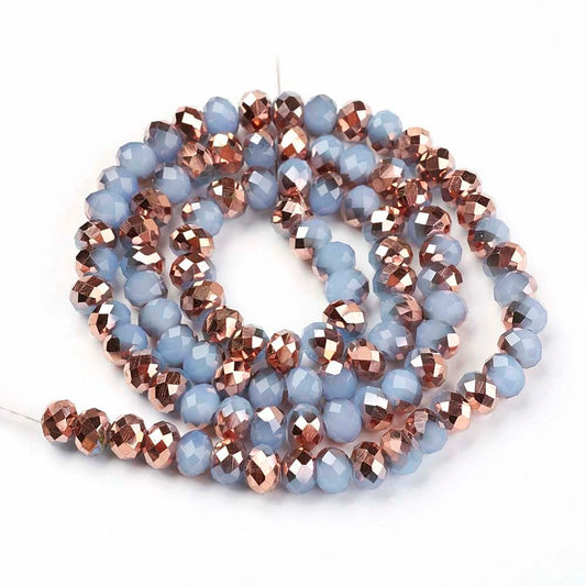 Chinese Crystal Rondelle Beads 6mm X 4mm Opaque Blue/Gray with Copper Plating