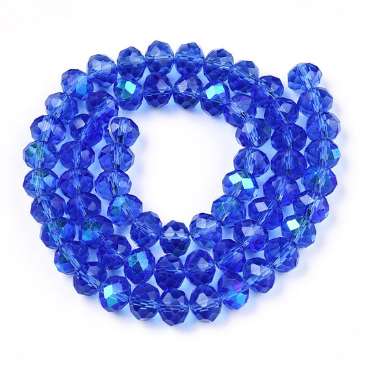 Chinese Crystal Beads Rondelle Shape, Color Dark Blue and Blue Plated
