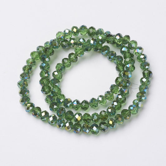 Chinese Crystal Beads Rondelle Shape, 4mm X 3mm Green with Gold Plating