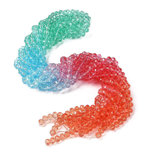 Glass Beads Rondelle Shape 8mm X 6mm Multi-Color Beads per Strand.  Beads are Painted.