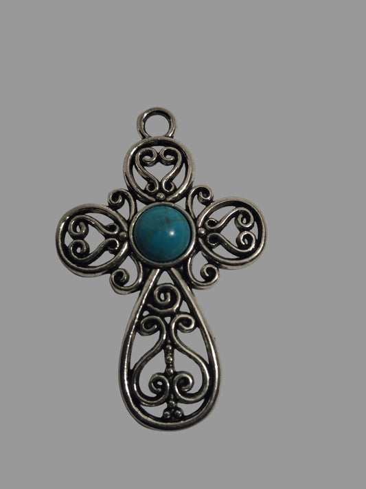Pendant Cross with Turquoise Color Stone in Center