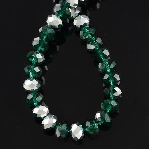 Chinese Crystal Beads Rondelle Shape 8mm X 6mm, Dark Green & Silver - Krafts and Beads