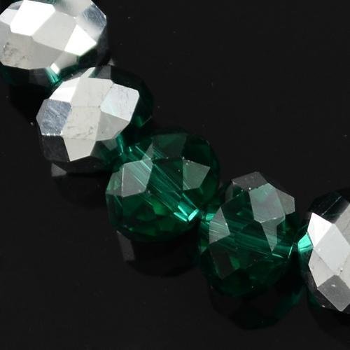 Chinese Crystal Beads Rondelle Shape 8mm X 6mm, Dark Green & Silver - Krafts and Beads