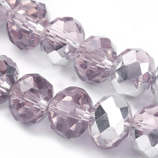 Chinese Crystal Beads Rondelle Shape 8mm X 6mm Pink & Silver - Krafts and Beads