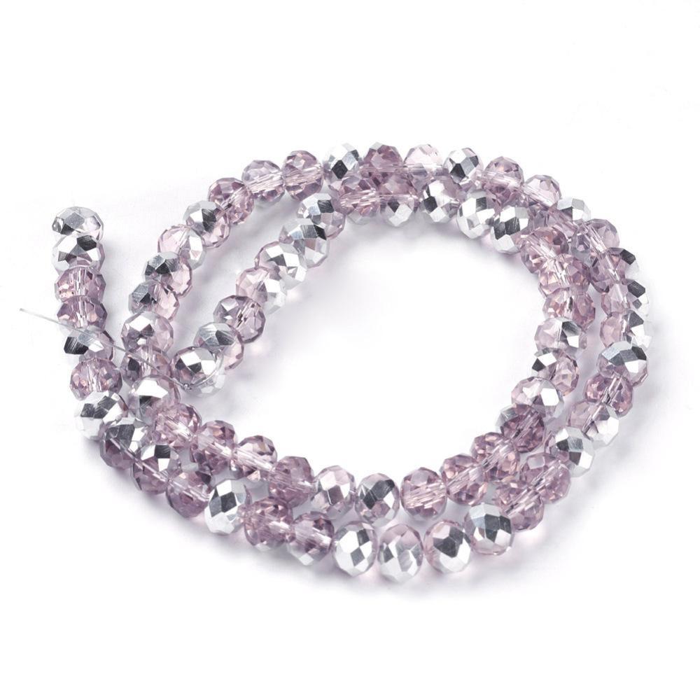 Chinese Crystal Beads Rondelle Shape 8mm X 6mm Pink & Silver - Krafts and Beads