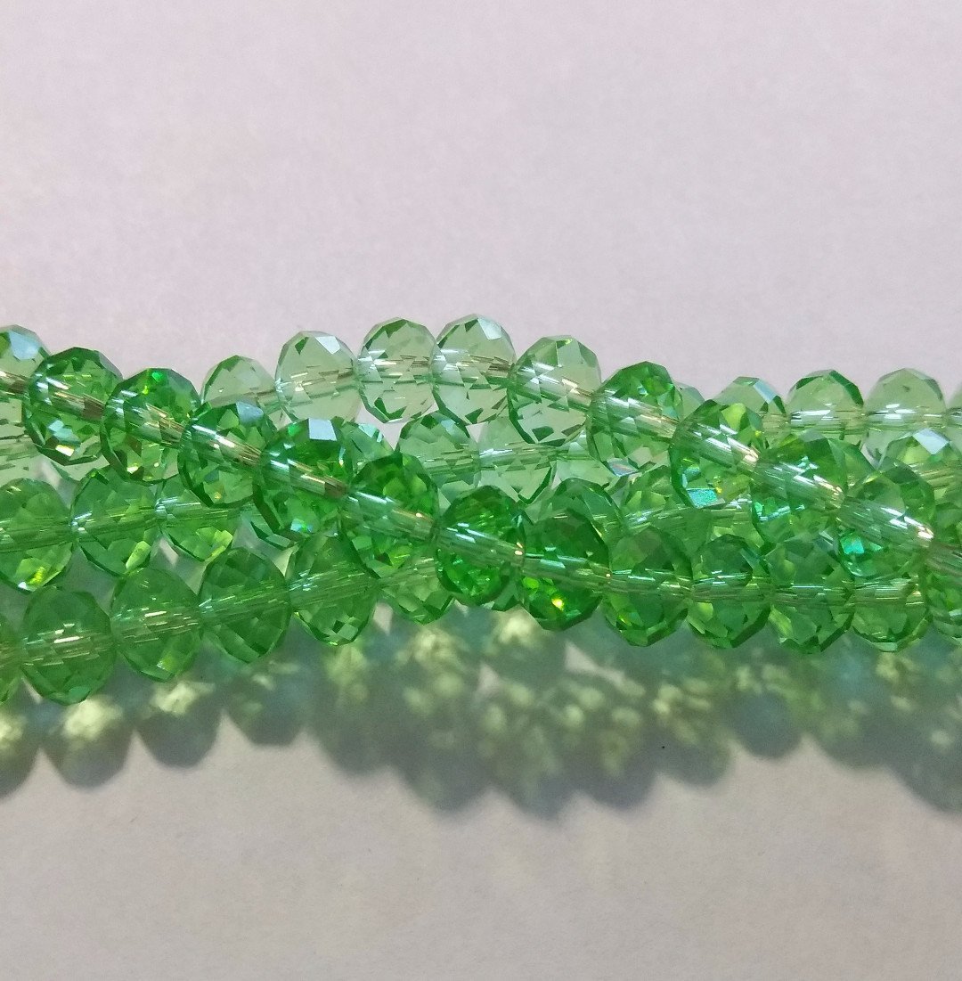 Chinese Crystal Beads Rondelle Shape, Color Light Green 8mm X 6mm 70 Beads - Krafts and Beads